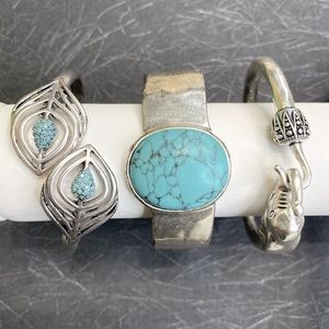 Three Lucky Brand Silver Tone Metal Bracelets